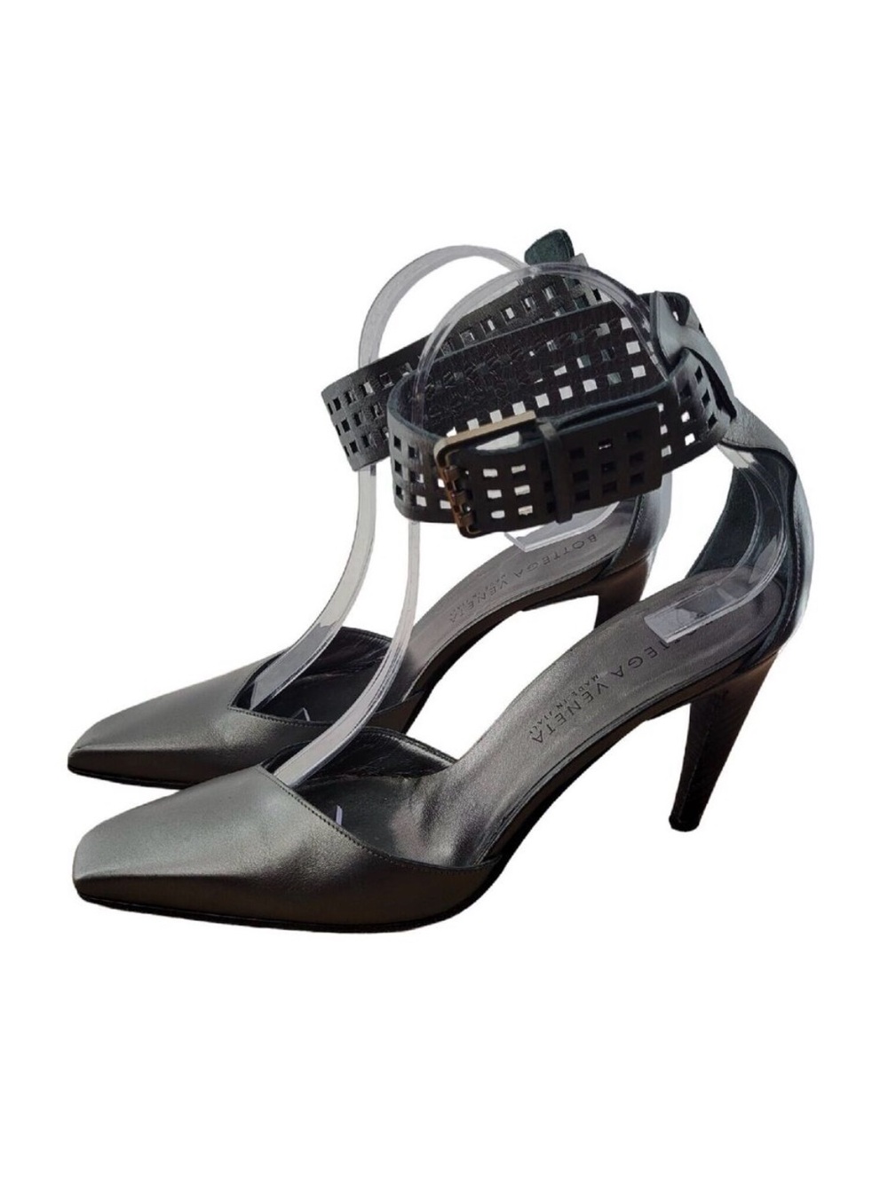 Bottega Veneta Gray Pointed-Toe Ankle-Strap Heels